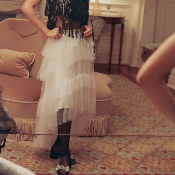 Anthropologie - Maeve Tulle & Pearl-Embellished Sheer Skirt - Medium - NWOT - Picture 2 of 12